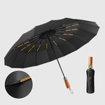 16-Bone Double Fully Automatic Rain Umbrella Keel Wooden Handle Sun Protection Umbrellas Large Folding Business Umbrella For Sunny Rainy Days