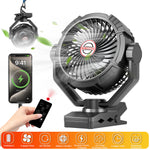 Xmund Camping Fan Light With Remote 10400mAh Battery 4 Speeds 3 Oscillation Modes 5.7M/S Wind USB Charging Power Bank for Tent Outdoor Clip Fan