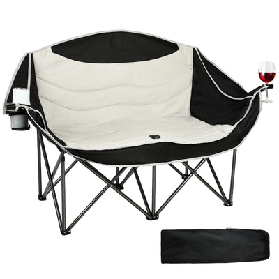 Xmund Foldable Double Camping Chair with Cup Holder, Portable Camping Loveseat for Couples, Family, Beach, Backyard for Outside Picnic