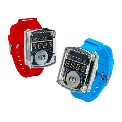 HU090 DIY LED Digital Watch Kit 0.28 Inch Red Display Silicone Strap 12/24 Hour Format Countdown Timer Acrylic Shell Battery Operated Beginner Soldering Practice