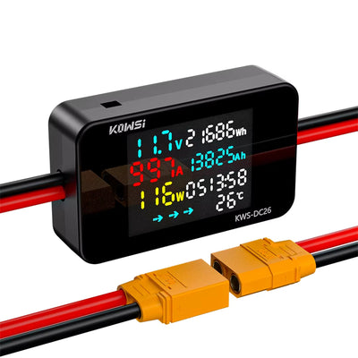LinkMejor KWS-DC26 Battery Charger Tester Power Meter Voltmeter Ammeter DC 8-80V 50A LCD Screen Overvoltage Overcurrent Warning XT60 XT90 Anderson Connector Solar Electric Vehicle Motorcycle