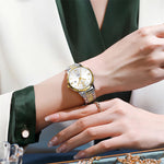 LinkMejor Women Watch Thin Waterproof Luminous Quartz Watch Calendar Analog Stainless Steel Wrist Watch Date Lady Watch