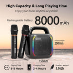 LinkMejor 50W bluetooth Speaker Portable Karaoke Speaker with Dual Microphones 360° HD Stereo Surround Sound RGB Light 8000mAh Battery TWS Pairing Support USB AUX TF Card Playback Wireless KTV Speakers