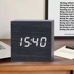 Wooden Digital Alarm Clock with Temperature Sound Control Electronic Clocks Desktop LED Bedside Clock