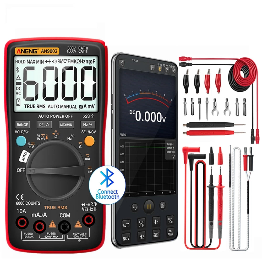 LinkMejor AN9002 Bluetooth Digital Multimeter 6000 Counts Professional MultimetroTrue RMS AC/DC Current Voltage Tester Auto-Range