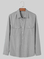 LinkMejor Mes Daily Casual Striped Shirt with Double Breast Pocket