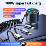 100W Car Charger Dual USB Super Fast Quik Charging Car Lighter One To Three With Wire Metal