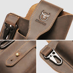 LinkMejor Genuine Leather Waist Bag for Men Belt Bag Packs 7inch Cell Phone Purse Waist Bag Wear Buckle Retro Belt Pack