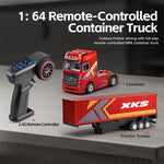 LinkMejor 6408 RTR 1/64 2.4G 4WD RC Car Container Tractor Trailer Truck Three Speed Full Proportional Remote Cruise Control LED Light Simulated Horn Sound Drift Racing Vehicles Models Toys