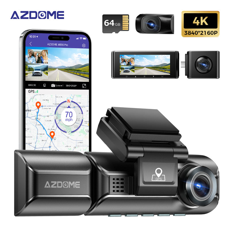 LinkMejor Dash Cam M550 Max 4K+1K+2K Built-in GPS WiFi Car Dash Camera Front Inside Rear 3 Way IR Night Vision Car DVR Support Rear Cam