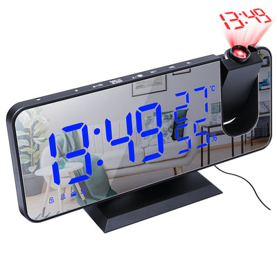 LinkMejor Mirror Alarm Clock Big Screen Temperature and Humidity Display with Radio and Time Projection Function Electronic Clock Rechargeable