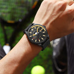 LinkMejor Men's Business Watch Quartz Wrist Watch with Calendar Alloy Case, Round Dial, Electronic Drive, Silicone Strap 3ATM Sports Watch
