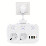 2500W 10A EU Plug Power Strip with 2AC+3USB-A+USB-C Fast Charger Multitap Electrical Wall Socket Extension Cord with On/Off Switch
