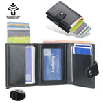 Men's RFID Blocking Trifold Auto Pοp-up Cards Holder Aluminum Box Men Buckle Coin Purse Money Clip