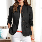 LinkMejor Womens Fashion Button Down Front Side Pocket Outwear Casual Long Sleeve Stand Collar Jackets