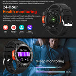 LinkMejor 1.46inch HD Screen Massive Battery Compass bluetooth Call Heart Rate Blood Pressure Monitor SOS Emergency Call Sleep Monitoring Multi-sport Modes Music Playback 10M Waterproof Smart Watch with Flashlight