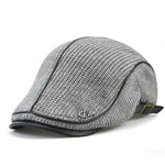Collrown Knitted Berets Patchwork Leather Brim Men Flat Cap Retro Visor Hat Autumn Winter Warmer Casual Crochet Hat Forward Cap