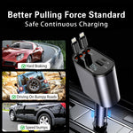 Retractable Car Charger 60W 4 in 1 Super Fast Charge Car Phone Charger Retractable Cables with 2 USB Ports Car Charger Adapter for iPhone 15/14/13/12 Pro Max
