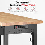 LinkMejor Workbench With Drawers 60 x 22 Inch Adjustable Height 28 to 40 Inch Rubberwood Top 2000 lbs Heavy Duty Garage Workbench With Power Outlets Pegboards Shelf Bracket