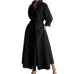 LinkMejor Women Fashion Autumn Sundress Elegant Women Lapel Neck Long Sleeve Solid OL Vestidos Robe Femme Long Shirt Dress Oversized