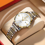 LinkMejor Women Watch Thin Waterproof Luminous Quartz Watch Calendar Analog Stainless Steel Wrist Watch Date Lady Watch