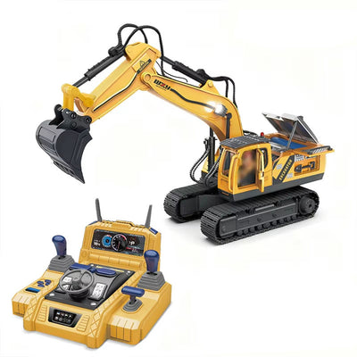 HR-720 12/15CH RC Excavator Car Truck Children's Engineering Floor Steering Wheel Remote Controlled Vehicle Toy Lights sound for boys