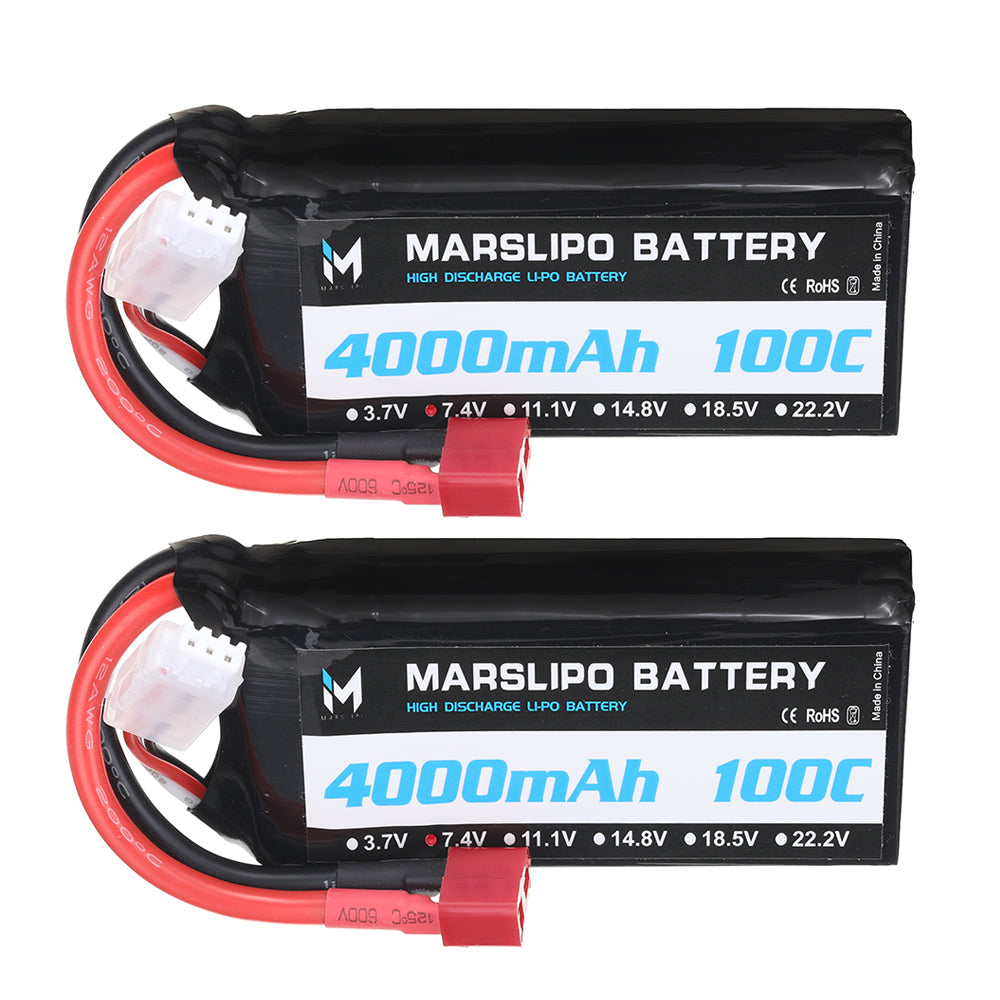 LinkMejor 7.4V 4000mAh 100C 2S Lipo Battery T Plug for RC Car