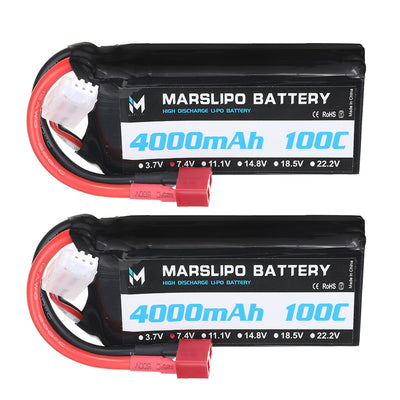 LinkMejor 7.4V 4000mAh 100C 2S Lipo Battery T Plug for RC Car