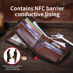 LinkMejor Genuine Leather Bifold Men Zipper Wallet RFID Blocking Mutil Card Holder Coin Purse Small Cash Clip