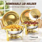 Warmounts Gold Chafing Dishes for Buffet (5QT, 2/4 Pack), Round Stainless Steel Chafer and Warmer Set with Lid Holder, Mirror-polished, Rolled Rim Process (No Finger Cuts), for Catering, Party, Wedding