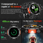 LinkMejor 1.46inch HD Screen Massive Battery Compass bluetooth Call Heart Rate Blood Pressure Monitor SOS Emergency Call Sleep Monitoring Multi-sport Modes Music Playback 10M Waterproof Smart Watch with Flashlight