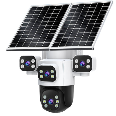 Guudgo 2MP+2MP+2MP+2MP Four Lens Solar Camera 5X Zoom 4G AOV Outdoor Security Camera 360 Degree Smart Night Vision Waterproof Camera