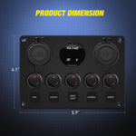 Multifunctional Rocker Switch Backlit Dual USB Charger Voltage Meter 12V Socket Switch Panel with Inline Fuse for RV Car Boat Truck Trailer