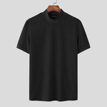 LinkMejor Mens Half-collar Solid Knitted pit-stripe Short Sleeve T-shirt
