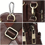 Ekphero Men's Genuine Leather Crossbody Bag with Zipper Mobile Phone Shoulder Bag Small Travel Waist Bag Multi-Pockets Male Belt Waist Packs