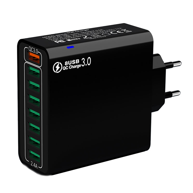 BK318 65W 8-Port USB Charger 8USB-A QC3.0 4.0+ PPS AFC FCP SCP SSCP Fast Charging Wall Charger Adapter EU Plug US Plug for iPhone 16 16Pro 15 14 13 Pro Max for Huawei Mate XT for Xiaomi 15pro