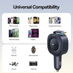 Baseus Primetrip VR2 30W 2-Port USB Car Charger Adapter Retractable USB-C Cable+USB-C Port Support PD QC SCP Fast Charging for iPhone 16 15 Pro 14 13 12 Pro Max for Xiaomi MIX Flip 2 for Huawei Pura Ultra2