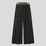 INCERUN Mens Pants Solid Color Loose Fit High Waist Tie Straight Leg Pants for Men Casual Comfy Male Trousers
