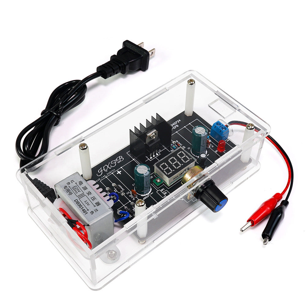 DIY LM317 Adjustable Voltage Regulator 1.25V-12V 2W Power Supply Kit with Digital Display and Acrylic Enclosure for Electronics Projects