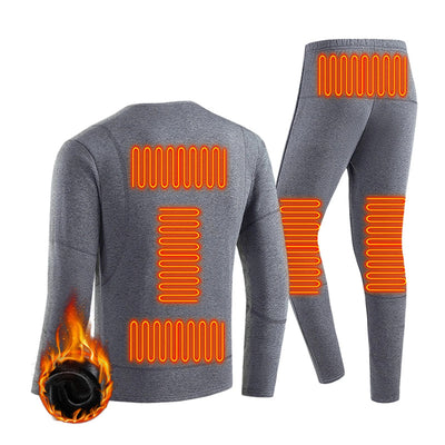 LinkMejor HD-02G Electric Heated Top Pant Set Fleece 3 Zones Heating Lined Thermal Long Sleeves Trousers Men USB Chargeable Heated Suit