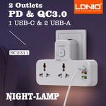LinkMejor SC2311 Power Socket Universal 2 Outlets 20W PD QC3.0 3USB Wall Charger Power Strip Adapter Multiple Plug Expander