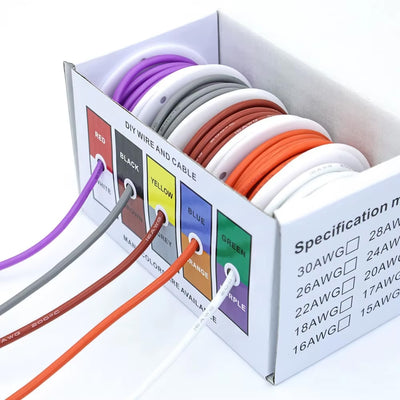30AWG 20m/roll Super Soft Silicone Wire Heat Resistant Flexible Tinned Copper Stranded Cable DIY 5 Colors Mix Box Electirc Wire White Brown Gray Orange Purple