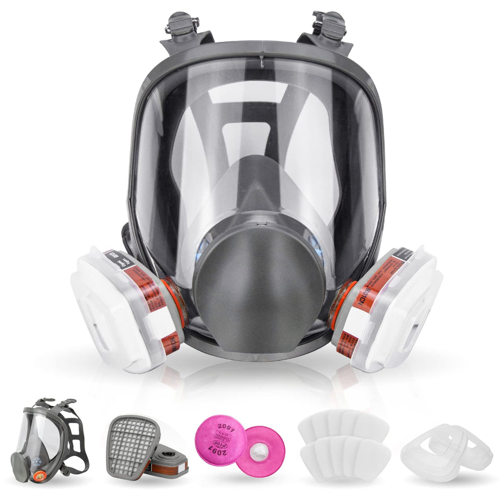 Dust Mask Reusable Full Face Respirator Mask Double Filtration Anti-Fog Organic Vapor Mask for Wooodworking Painting Welding Dust Protection