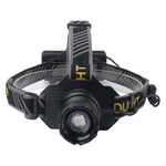 LinkMejor 500M Distance Smart Sensor LED Headlamp Spotlight/Floodlight Zoom, Yellow/White Light Adjusted, Type-C Rechargeable, Fishing Camping Running Working Headlight Long Shot Head Flashlight