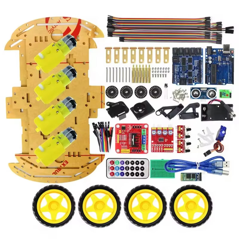 UNOR3 Four-wheel Intelligent Mini Vehicle 4WD bluetooth Remote Control DIY Smart Robot Kit Speed Measurement Tracking Obstacle Avoidance