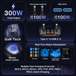 [GaN Tech] LinkMejor® BW-S35 300W 6 Ports USB PD Digital Display Charger with Retractable Cable 4USB-C+2USB-A QC PD Fast Charging Desktop Charging Station for iPhone 17 16 16 Pro 15 14 13 Pro Max for MacBook Pro for Airpods for Apple Watch