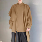 LinkMejor Men Irregular Long Sleeve Shirts Fashion Solid Color Lapel Top for Men Spring Fall Large Size S-5XL