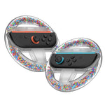 LinkMejor LinkMejor-NS2290 2pcs Mini Racing Wheel for Switch2 Transparent Crystal with Colorful Particles Game Controller Grip Steering Wheel Accessories