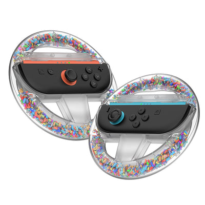 LinkMejor LinkMejor-NS2290 2pcs Mini Racing Wheel for Switch2 Transparent Crystal with Colorful Particles Game Controller Grip Steering Wheel Accessories