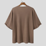 LinkMejor Mens T Shirts Textured Waffle Loose Top Solid Color Casual Short Sleeve T-Shirts